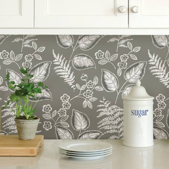 NuWallpaper Gray Foliage Peel & Stick Wallpaper